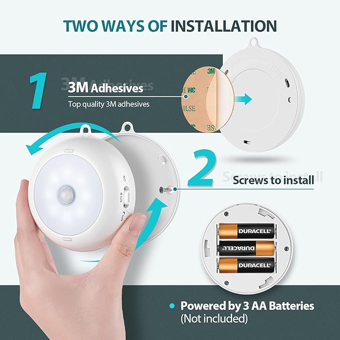 Reoshine Motion Sensor Light Indoor, Under Cabinet Light, Ceiling Lights, AA Battery Operated Stick on Wireless Puck Lights for Wall, Step, Stair, Dimmable (6 Pack)