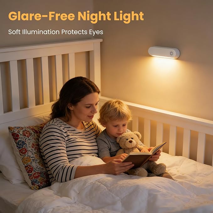 Motion Sensor Night Light, 1800mAh Rechargeable Battery Operated Step Lights, 3000K Warm White Wireless Under Cabinet Lighting for Stairs, Hallway, Closet, Bedroom, Kitchen (2 Pack)