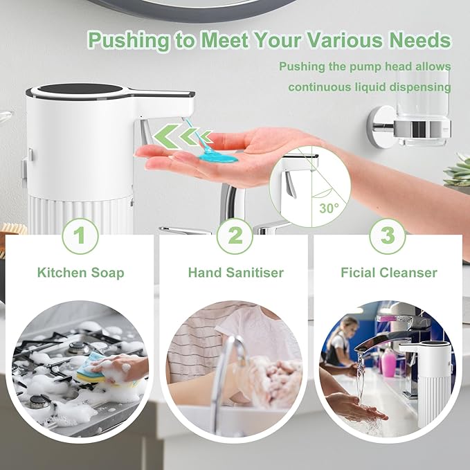 Push-Activated Automatic Soap Dispenser, Soap Dispenser for kitchen,Continuous Flow Control 400ml Capacity,AA Battery Powered,Waterproof Adjustable Volume Soap Dispenser for Bathroom & Kitchen(Liquid)