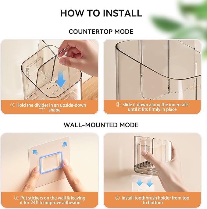 Toothbrush Holders for Bathrooms, 3 Slots Detachable Toothbrush Holder Wall Mounted with Divider, Removable Electric Tooth Brush and Toothpaste Holder Organizer for Bathroom Countertop/Kitchen/Office