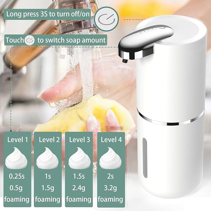 2 Pack Automatic Soap Dispenser, Touchless Foam Soap Dispenser,USB Rechargeable Dispenser Electric Wall Mounted Motion Sensor Waterproof Dispenser Pump for Bathroom Kitchen Dish Soap