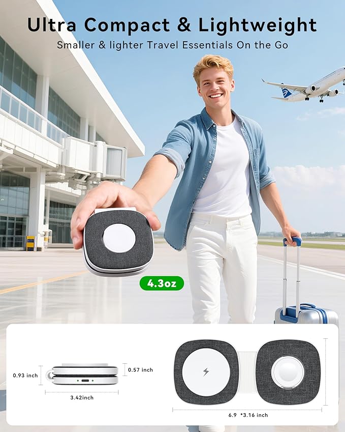 Charging Station for Apple Multiple Devices：2 in 1 Foldable Wireless Charger for Magnetic Wireless Charger Station Travel Charging Pad for Apple iPhone 17 16 15 14 13 12 Series& Apple Watch& Airpods