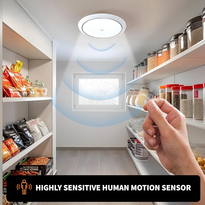 Motion Sensor Ceiling Light Wired, 9 Inch Flush Mount Ceiling Light 6500K Closet Lights, 12W LED Motion Sensor Light Indoor for Stair Closet Porch Hallway Laundry