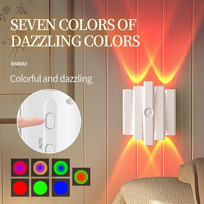 Rechargeable Motion Sensor Night Light, Magnetic RGB Color Changing LED Ambient Lighting, Compact Battery Operated Indoor Wall Light for Hallway, Stairs, Bathroom & Kids Room