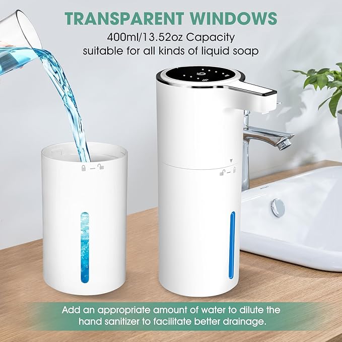 Touchless Automatic Soap Dispenser, 2 Pack Smart Sensor Foam Hand Wash Dispenser, USB Rechargeable & Adjustable Customizable for Bathroom Countertop Kitchen Sink, 13.5 oz White