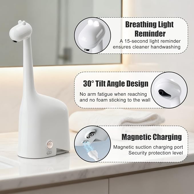 Automatic Foaming Soap Dispenser,10oz/300ml Touchless Smart Dispenser,Rechargeable Electric with 3-Level Adjustable Foam,IPX5 Waterproof for Bathroom Kitchen,White