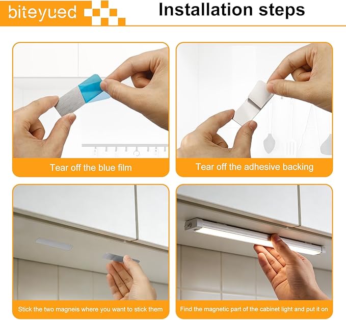 12 Pcs Under Cabinet Lights Magnetic stickys，Replacement Magnetic Strips with Adhesive Backing for Rechargeable Motion Sensor Lights Wireless Under Counter Light for Cabinet Lighting