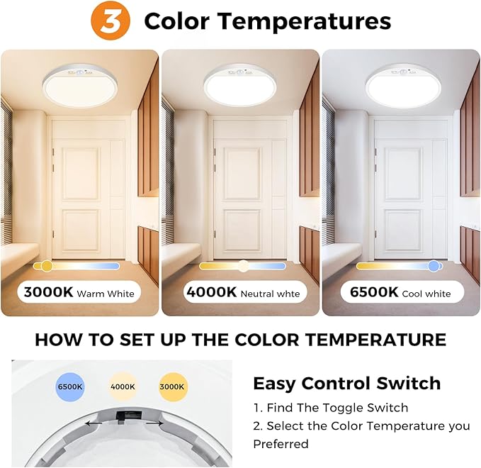 slochi 4Pack Motion Sensor Light Indoor Wired, 12 Inch 3000K/4000K/6500K Closet Lights Motion Sensored, 24W 2400LM Flush Mount Ceiling Light for Hallway Pantry Stairwell Porch, White