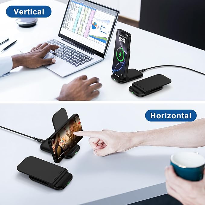 Foldable Wireless Charger Samsung Wireless Charging Station for Galaxy S26 S25 Edge S25 Ultra Plus S24 S23 S22 S21 S20 S10,15W Android Dock Charger Phone Charging Stand for Google Pixel 10 9 8