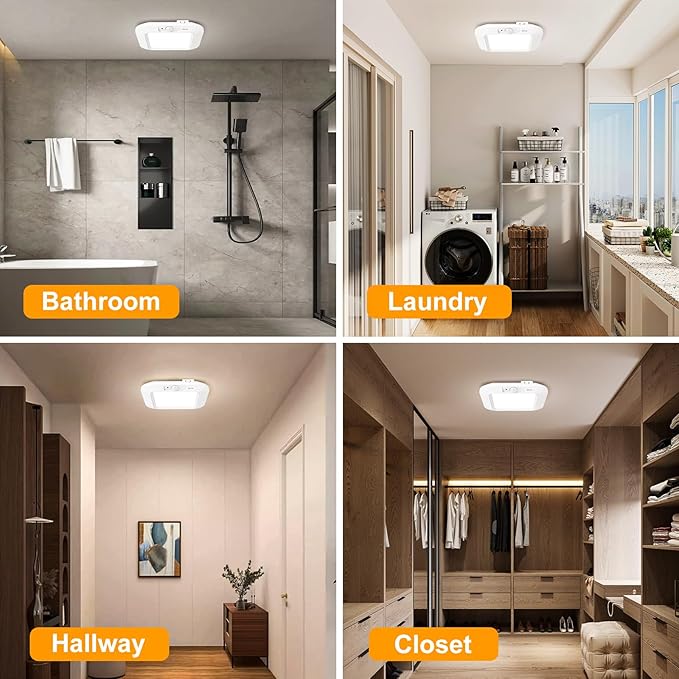 Motion Sensor Ceiling Light Battery Operated, 180LM 6000K Battery Closet Lights Motion Sensor, 48LED Wireless Ceiling Light Motion Activated for Pantry Cabinets Shed, Cool White,2-Pack