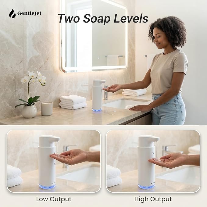 GentleJet CrystalJet Automatic Liquid Soap Dispenser Touchless Sensor, Stainless Steel, USB-C Rechargeable, Waterproof Kitchen & Bathroom Countertop Soap Dispenser, 300 ml