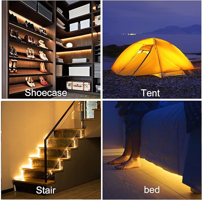 WOBANE Motion Activated LED Strip Light, Rechargeable Magnetic Battery Box with 6.56ft LED Strip,60 LEDs Homelife Sensor Bar for Wardrobe,Stair,Pantry,Counter,Under Cabinet,Bed,Door,2700K Warmwhite