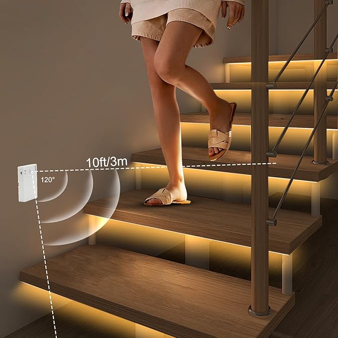 DBFAIRY 2 Pack COB Motion Sensor Strip Light Battery Operated, 6.6Ft 640 LED Cabinet Strip Lights High Bright with Sensor Lighting Mode for Wardrobe Stair Pantry Counter Cabinet Bed,2700K Warm White