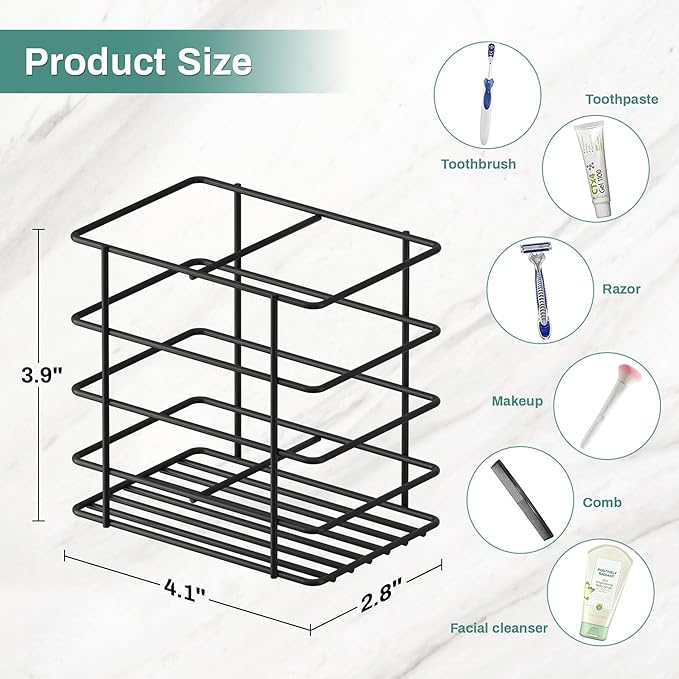 Shower Toothbrush Holder Wall Mounted, Adhesive Toothpaste Organizer for Bathroom Wall, Hanging Tooth Brush Holder Caddy with Drainage, Black RV Camper Bathroom Organizers and Storage