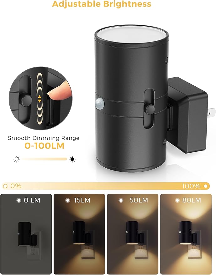 L LOHAS LED Motion Sensor Night Light, Dimmable Night Lights Plug into Wall, Plug in Nightlight, Motion Sensor Light Indoor for Bathroom Hallway Bedroom Stairs Kids Elderly [3000K,2 Pack]