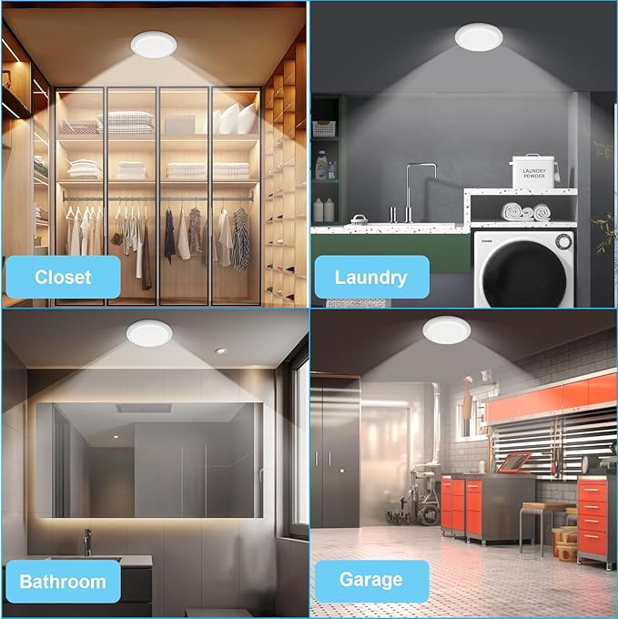 LINEWAY Rechargeable Motion Sensor Closet Light with Remote, Wireless Ceiling Light Battery Operated Closet Lights Magnetic Motion Activated Ceiling Lamp for Shower Pantry Hallway, 2 Pack