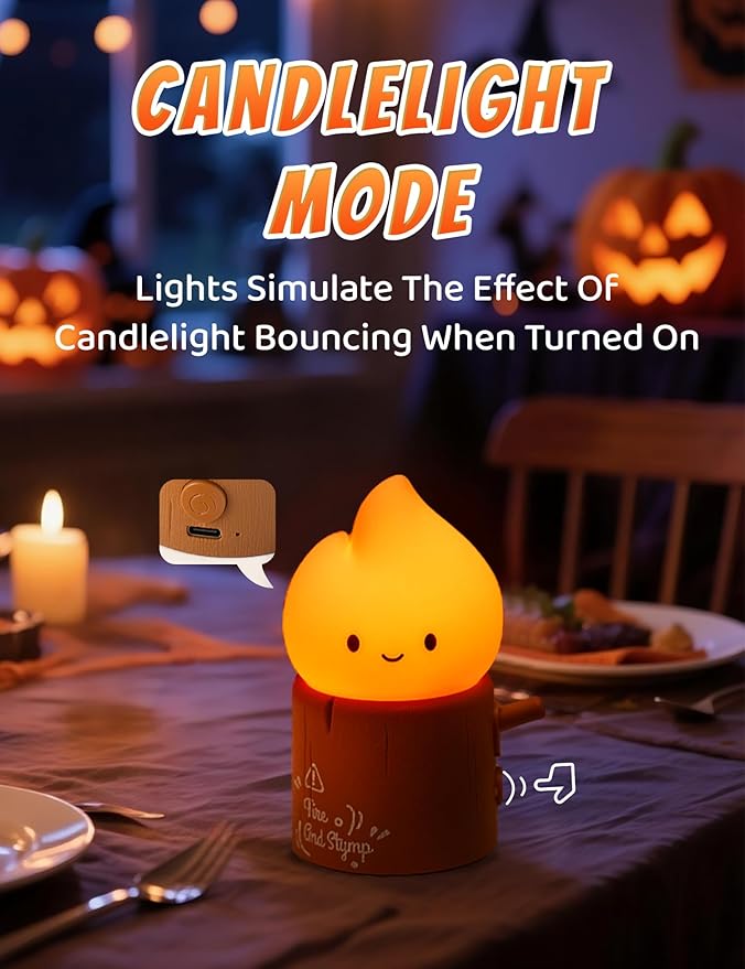 WANIDEA Flameless Candles Lamp, Cute Night Light,Torch Stump Light, LED Tea Lights Candles Rechargeable Night Light,Suitable for Kids lamp Bedroom,Outdoor,Camp, Gift, Christmas,Halloween