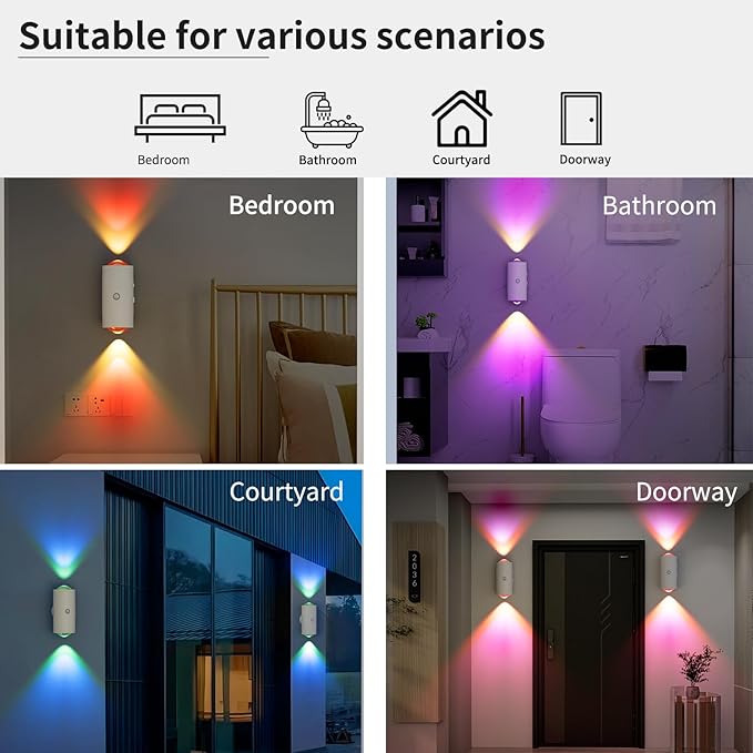 LED Motion Sensor Night Light, 7 Colors Rechargeable Battery Stair Light, Wireless Magnetic Wall Lamp, Cordless LED Wall Night Lights for Steps, Bedroom, Hallway, Courtyard, Holiday Decor, 2-Pack