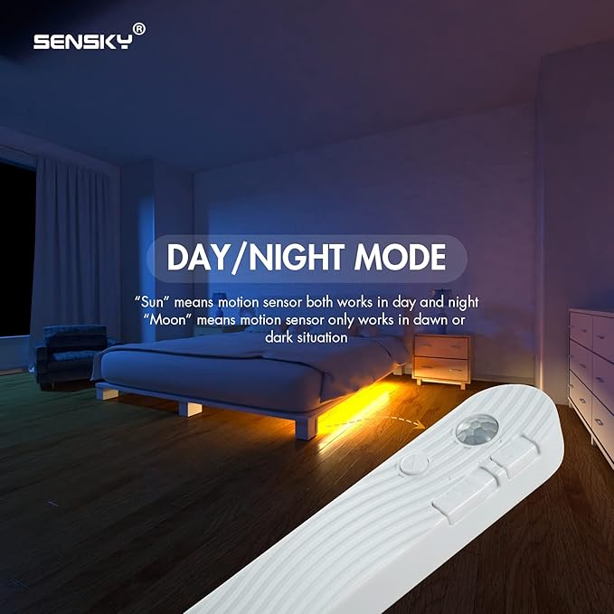 Sensky Motion Sensor LED Strip Lights Rechargeable Motion Activated Light Strip Dimmable Cabinet Strip Lighting for Wardrobe, Gun Safe, Cabinet, Pantry, Closet (1M, Warm White)