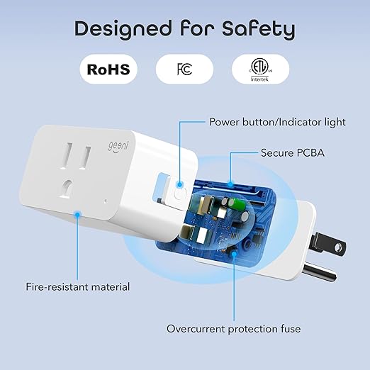 Geeni Smart Plug Mini 15A WiFi Outlet 4-Pack, Compatible with Alexa Google Home, No Hub Required, App Remote Control, UL Certified White