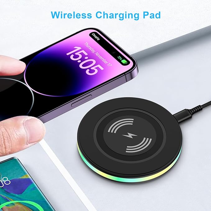 Android Wireless Charger Samsung Fast Charging Phone Charging Pad Station for Samsung Galaxy S26 S25 S24 Ultra S24+ S24 S23 FE S22 S21 S20 S10,iPhone 15 Pro Max Plus 14 13,with QC 3.0 Power Adapter