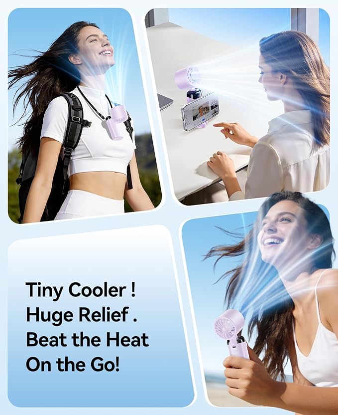 KIMMOO Handheld Portable Turbo Fan with Ice Cooler, Powerful 21000 RPM, Speed (1-199), Up to 14Hrs Cooling, Rechargeable Personal Fan, Small Pocket Hand Fans for Travel/Outdoor/Home/Office (Purple)