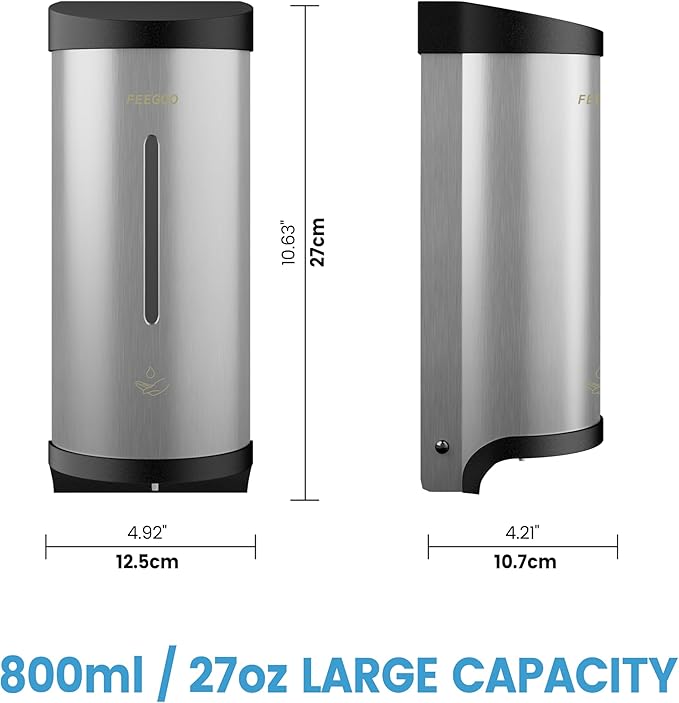 Wall-Mounted Stainless Steel Automatic Soap Dispenser 27 oz (800 ml) for Hotels, Restaurants, Offices, Kitchens
