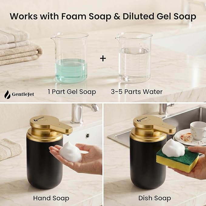 GentleJet SimpleFoam Automatic Foaming Soap Dispenser Touchless Sensor, USB-C Rechargeable, IPX5 Waterproof, Dual Output for Bathroom Kitchen Sink, ABS Compact Design