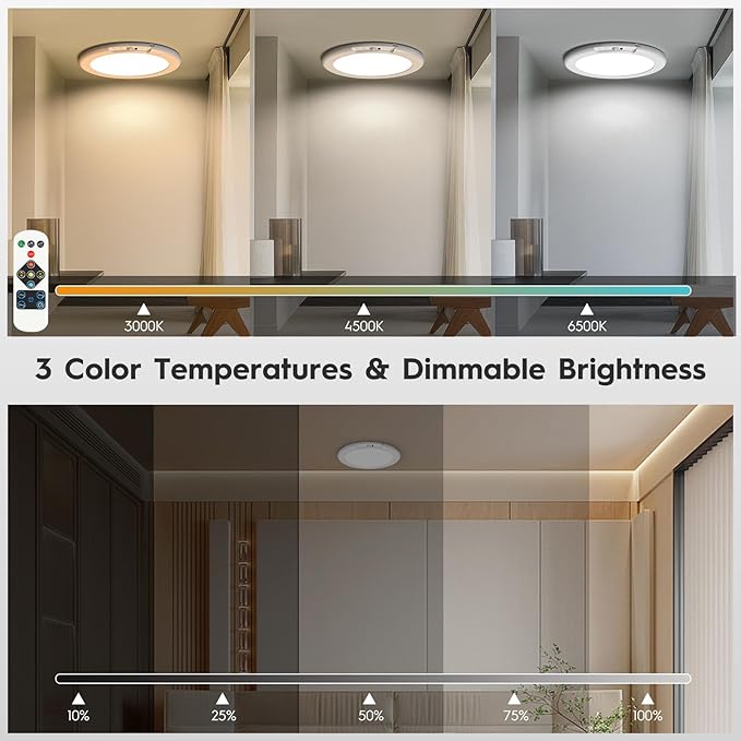 3 Pack Rechargeable Motion Sensor Ceiling Light, Wireless Ceiling Lights Battery Operated Closet Light with Remote, 500LM 3000K/4500K/6500K, 0.55″ Ultra Thin Lights for Bathroom Hallway Pantry