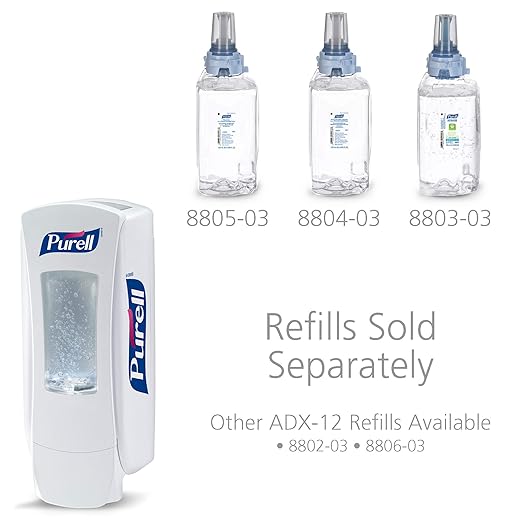 PURELL ADX-12 Push-Style Hand Sanitizer Dispenser, White, for 1200 mL PURELL ADX-12 Sanitizer Refills (Pack of 1) - 8820-06