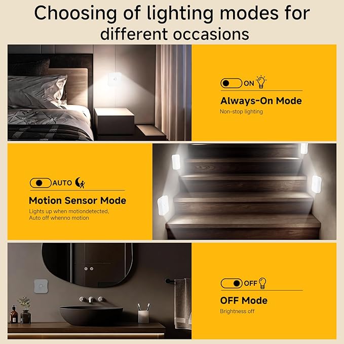 Rechargeable Motion Sensor Light Indoor Stair Lights Rechargeable Battery Night Light Stick On Magnetic Motion Lights for Stair, Step, Hallway, Closet, Cabinet, Bathroom, Cool White, 4 Pack