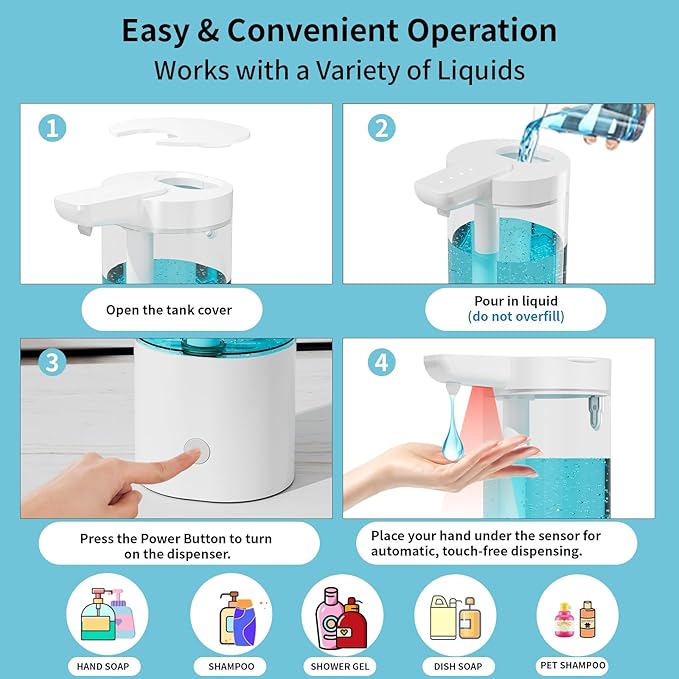 Automatic Liquid Soap Dispenser Touchless, USB Rechargeable Smart Hand Soap Dispenser, 4-Level Adjustable, 13.5oz/400mL Wall Mount for Bathroom Kitchen Dish Soap-Grey