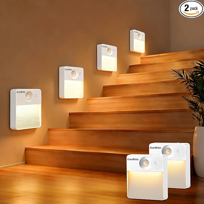 EverBrite Rechargeable Square Motion Sensor LED Night Light, Motion Activated LED Night Light with 3 Lighting Modes, Touch Control, 3 Color Temperatures & Dimmable, for Hallway, Bedroom, 2 Pack