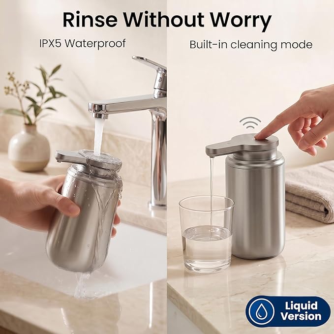 GentleJet WaveJet Automatic Liquid Soap Dispenser Touchless Sensor, USB-C Rechargeable, 304 Stainless Steel, IPX5 Waterproof for Bathroom Kitchen Sink, 10 oz / 300 ml