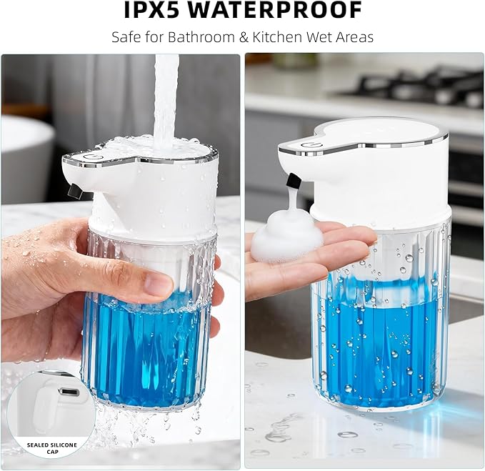 Automatic Foaming Soap Dispenser Touchless, Rechargeable Soap Dispenser,12oz/350ml Smart Hand Soap Dispensers,4-Level Adjustable,Wall Mount IPX5 Waterproof - Level Display for Bathroom Kitchen