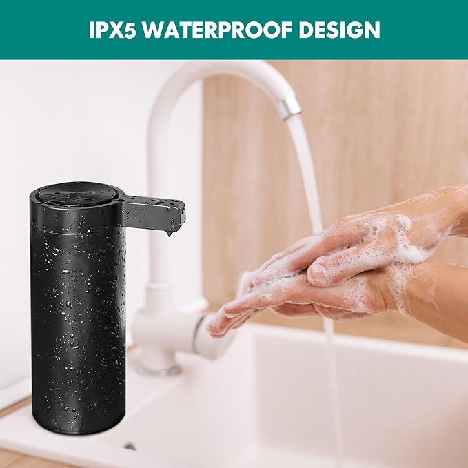 Automatic Soap Dispenser Stainless Steel with Sensor Infrared Soap Dispenser Electric IPX5 Waterproof USB-C Charging Motion Sensor for Kitchen & Bathroom (Matte Black)