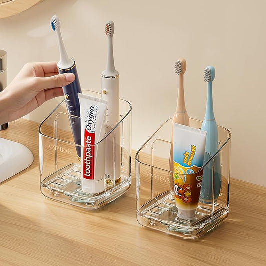 Toothbrush Holders for Bathrooms, 3 Slots Detachable Toothbrush Holder Wall Mounted with Divider, Removable Electric Tooth Brush and Toothpaste Holder Organizer for Bathroom Countertop/Kitchen/Office