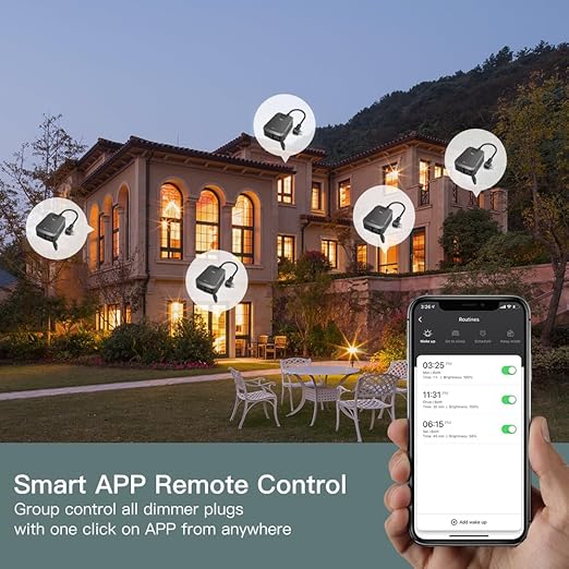 TREATLIFE 2 in 1 Outdoor Smart Dimmer Plug, 2 Individual Control Sockets, 600W, Compatible with Alexa, Google Home, IP64 Dimmer for Outdoor String Lights, Dusk to Dawn, 2.4GHz WiFi Only