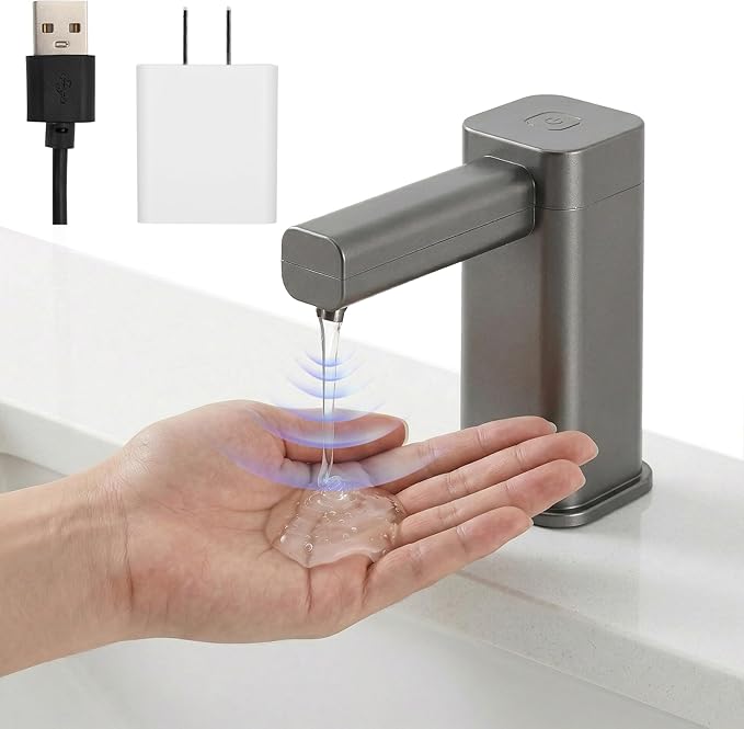 Automatic Dish Soap Dispenser for Kitchen, Touch-Free Sink Soap Pump with Silicone Extension Tube，Designed for Kitchens and Bathrooms （Square）