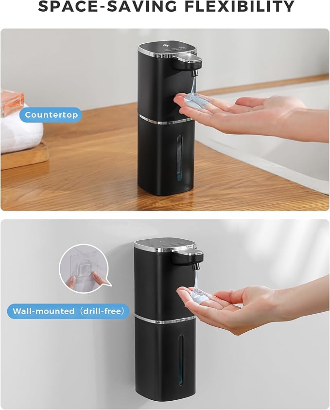 Automatic Liquid Soap Dispenser, 13.5oz/400mL, USB Rechargeable, 9-Level Adjustable, IPX5 Waterproof, Touchless & Wall/Tabletop, Compatible with Thick Thin Dish Soap for Kitchen Bathroom, Black