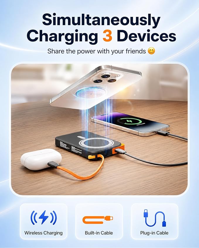 for Magsafe Portable Charger, 3-in-1 Magnetic Power Bank with Stand, 10000mAh Wireless Battery Pack Fast Charging with Built in Cable(USB C), Powerbank for iPhone17/16/15/14/13 Travel & Daily, Green