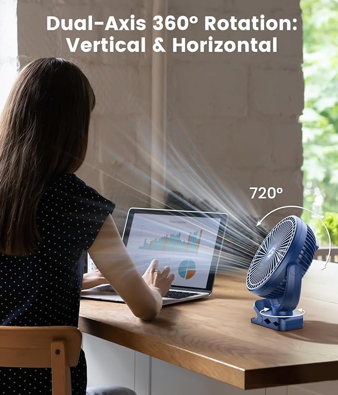 Korbot 8-inch Clip on Fan -20000mAh Portable Fan Battery Rechargeable with 3 Speeds and Strong Airflow, USB Fan Small Desk Fan Personal Quiet Fan for Office Stroller Bedroom and Camping.