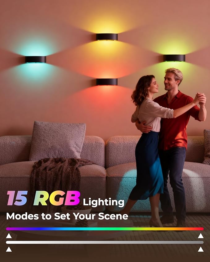 Motion Sensor Wall Light, 5000mAh Rechargeable Battery Operated Motion Sensor Light Indoor with Remote, 15 RGB and 3 Colors Dimmable, Wireless Wall Sconces for Hallway, Living Room, Stair, Bedroom