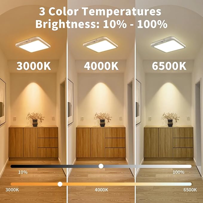 Meliya USB C Rechargeable Motion Sensor Ceiling Light 550LM with Remote, 3000K 4000K 6000K Magnetic Wireless LED Ceiling Light Battery Powered for Shower Stairs Hallway Porch Pantry Garage Patio Shed