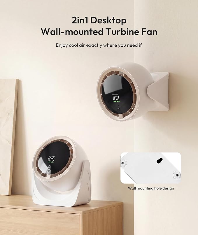 Sponvatt Rechargeable USB Desk Fan for Bedroom, Quiet Table Fan With Turbo Airflow, 100 Speeds,LED Digital Display, 360° Rotating, Small Personal Cooling Fans for Bedroom Home Office Dorm (White)