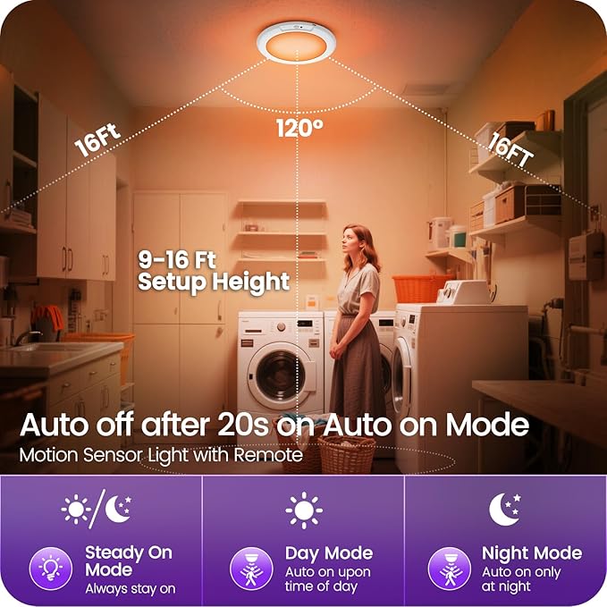2 Pack Motion Sensor Rechargeable Shower Lights with Remote, RGBW Battery Operated Ceiling Light, Wireless, Color Changing, Warm-to-Cool Whites, Dimmable, Timer, Magnetic for Bathroom Closet Porch