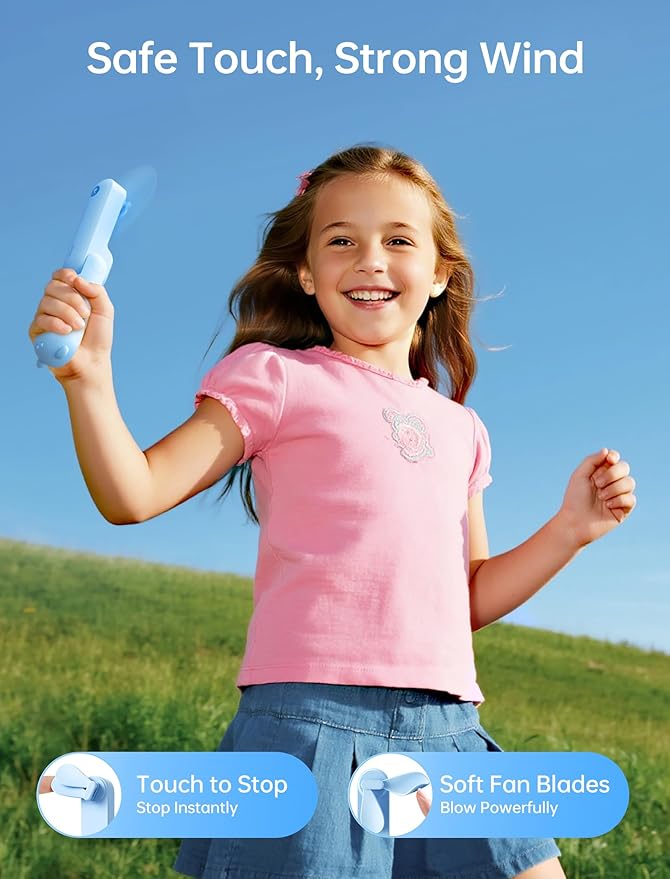 JISULIFE Handheld Fan with 4500 mAh Powerbank Max 40 Hours Runtime, Pocket Portable Battery Operated or USB Powered Folding Personal Fan, 3 Speeds, Gifts for Women Men Kids Gift for Festival-Blue
