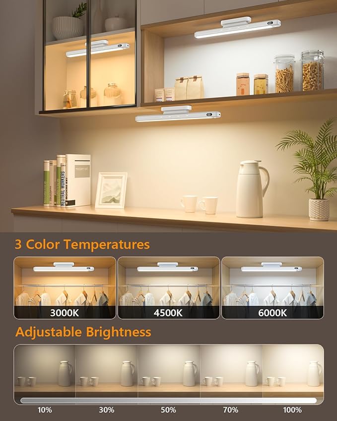 WILLED 5W Motion Sensor Magnetic Light Bar with Remote, Eye-Care Under Cabinet Lighting with Battery Level Display, Vanity Lights for Mirror, Stick on Lights for Cabinet, Closet, Desk and Bathroom