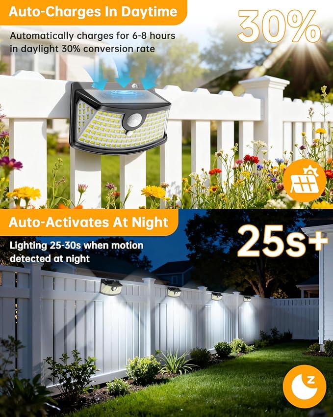 Aootek New Solar Motion Sensor Lights 120 LEDs with Lights Reflector,270° Wide Angle, IP65 Waterproof, Step Lights for Front Door, Yard, Garage, Deck (Black, Daylight White, 10-Pack)