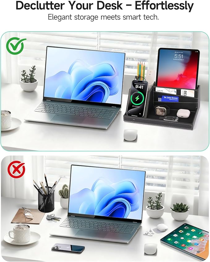 Fast Wireless Charging Station with Desk Organizer for iPhone 17/16/15/15 Pro/14/14 Pro Max/14 Pro/14 Plus/13/13 Pro Max/13 Pro/and iPhone 12/11 Series, Nightstand Desktop Organizer for Home Office